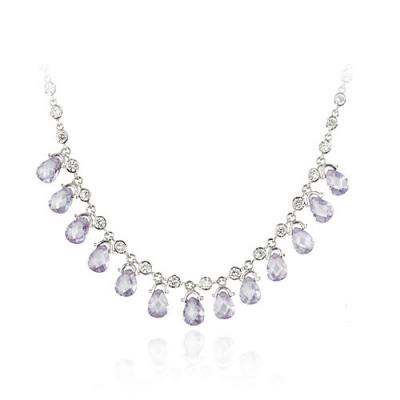 Sterling Silver CZ Necklace w/ Lavender CZ Briolette Teardrops