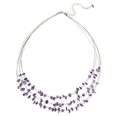 Sterling Silver Amethyst Chips 3-Row Graduating Necklace