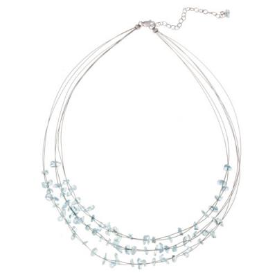 Sterling Silver Blue Quartz Chips 3-Row Graduating Necklace