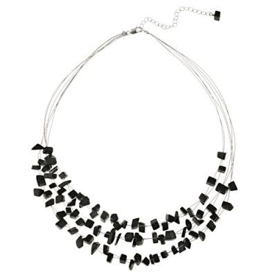 Sterling Silver Onyx Chips 3-Row Graduating Necklace