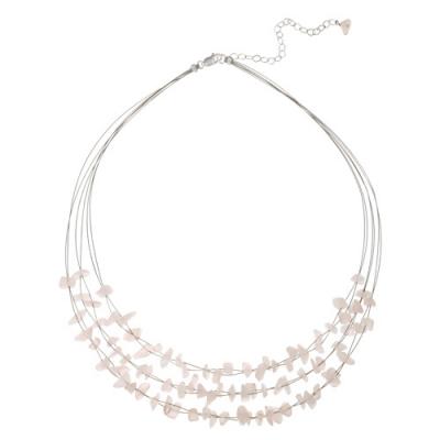 Sterling Silver Rose Quartz Chips 3-Row Graduating Necklace