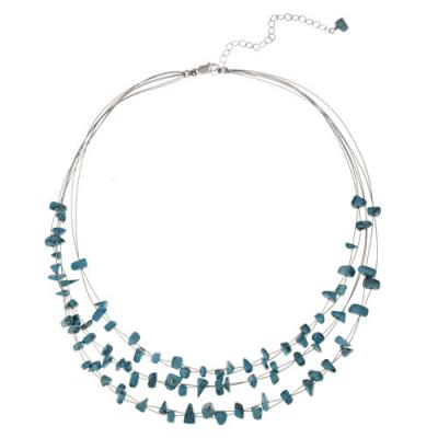 Sterling Silver Reconstituted Turquoise Chips 3-Row Graduating Necklace