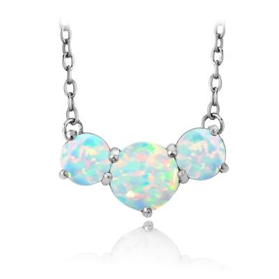 Sterling Silver 3.15ct Created Opal Three Stone Necklace