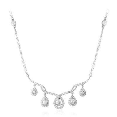 Sterling Silver CZ Dangling Teardrops Frontal Necklace