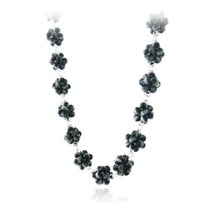 Sterling Silver Black Cats Eye Bead Cluster Necklace