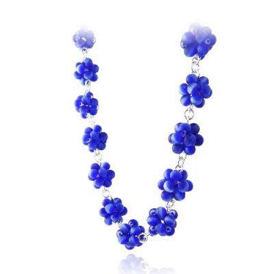 Sterling Silver Dark Blue Cats Eye Bead Cluster Necklace