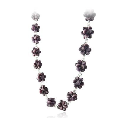 Sterling Silver Purple Cats Eye Bead Cluster Necklace