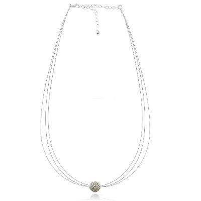 White Crystal Fireball Three Wire Necklace