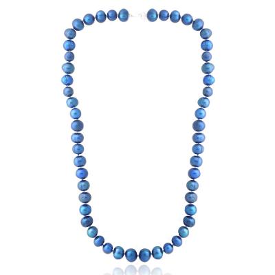 Dark Blue Freshwater Cultured 8-9mm Pearls Necklace, 18'