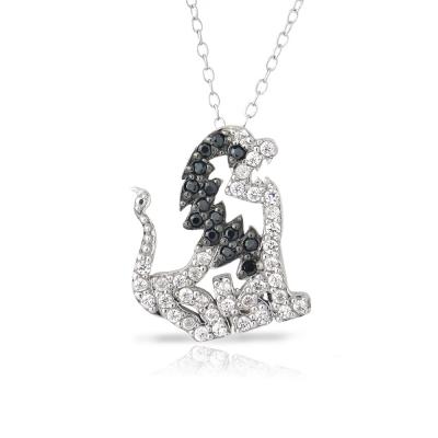 Sterling Silver Black & White CZ Lion Necklace