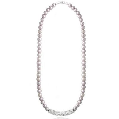 Gray Freshwater Cultured Pearl & Crystal Bar Necklace