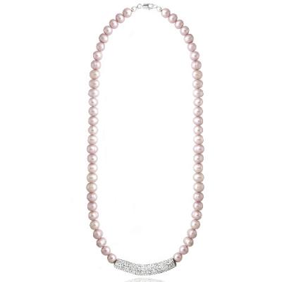 Pink Freshwater Cultured Pearl & Crystal Bar Necklace