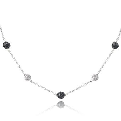 Sterling Silver Black & Clear CZ Ball Station Necklace