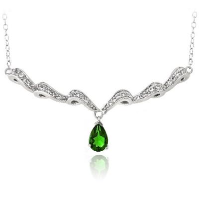 Sterling Silver Created Green Quartz & White Topaz Swirl Teardrop Necklace