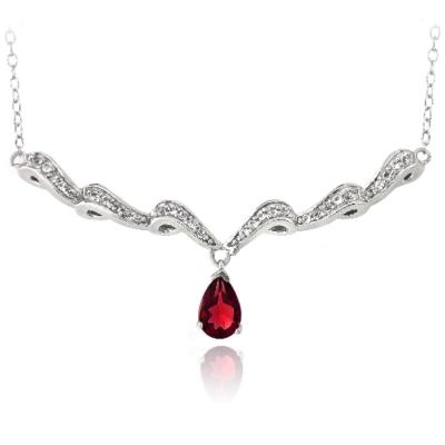 Sterling Silver Created Ruby & White Topaz Swirl Teardrop Necklace