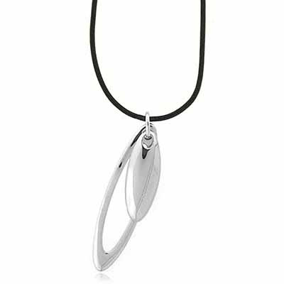 Genuine Leather Necklace with Sterling Silver Double Oval Pendant