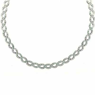 Pave Simulated Diamond CZ interlaced double circle Necklace