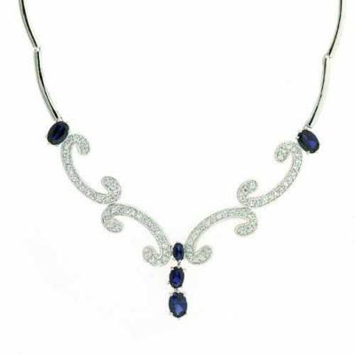 Estate-look Deep Blue CZ and Simulated Diamond CZ Necklace