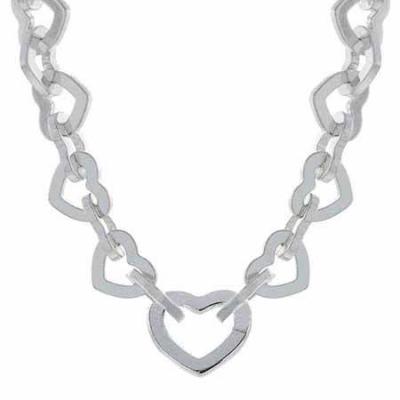 Designer Sterling Silver Interlocking Heart Toggle Necklace