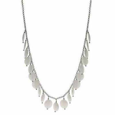 Sterling Silver Genuine Mother of Pearl Disc Rolo Link Necklace
