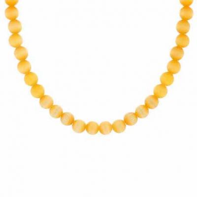 Sterling Silver 6mm Simulated Light Orange Cats Eye Stone Bead Beaded Chain 15-19' Necklace