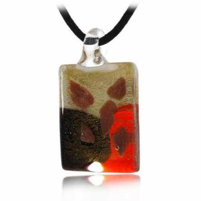 Murano Glass Gold Color Glitter, Green, Red, White Mini Rectangle Silk Pendant Necklace