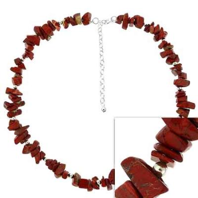 Sterling Silver .925 Bead Genuine Red Jasper Stone Chip Necklace