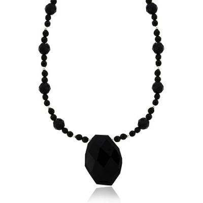 Sterling Silver Faceted Genuine Onyx Stone Bead Necklace