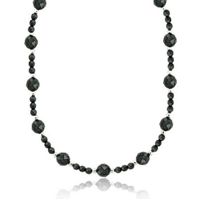 Sterling Silver Faceted Genuine Hematite Stone Bead Long Necklace 30