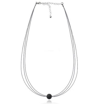 Black Crystal Fireball Three Wire Necklace