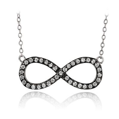 Sterling Silver Black Rhodium Overlay CZ Infinity Necklace