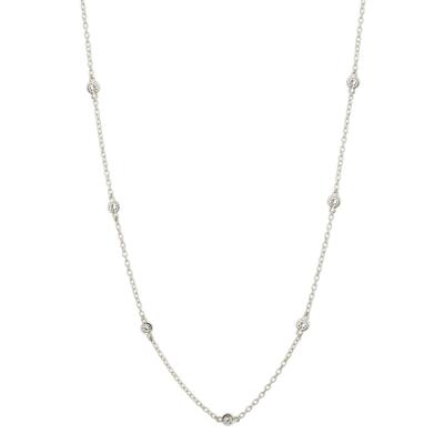 Silver Tone CZ Station Chain Necklace