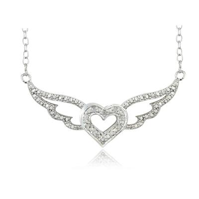 1/10 Ct Diamond Heart Angel Wings Necklace