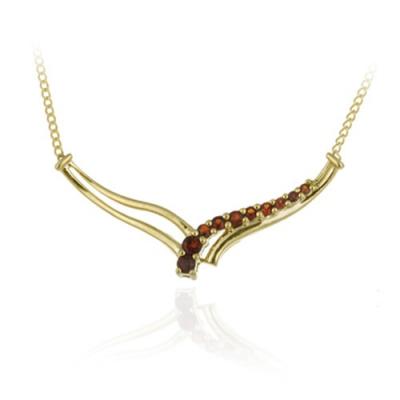 18K Gold over Sterling Silver Garnet Gemstone Jouney 'V' Necklace