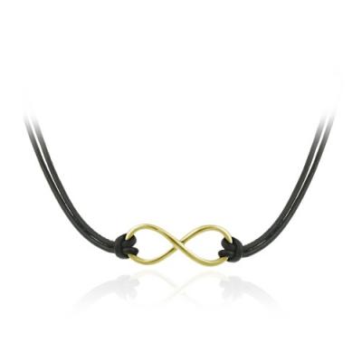 18K Gold over Sterling Silver Infinity Design & Black Leather Necklace