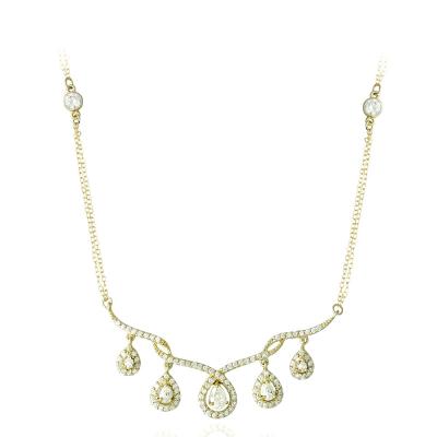 18K Gold over Sterling Silver CZ Dangling Teardrops Frontal Necklace