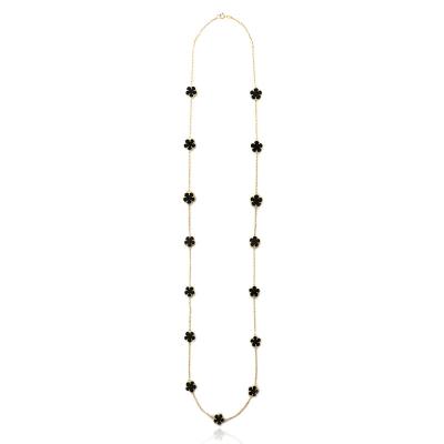 18K Gold over Sterling Silver Onyx Clover Necklace, 36 inch