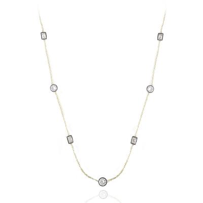 18K Gold over Sterling Silver CZ Geometric Chain Necklace, 18', 24', 36'