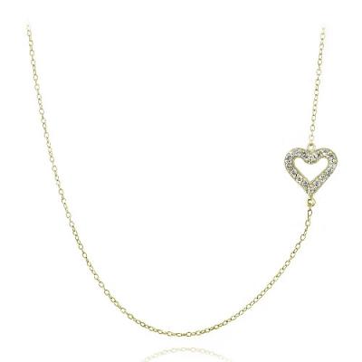 Gold Tone over Sterling Silver CZ Heart Chain Necklace