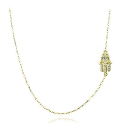 Gold Tone over Sterling Silver CZ Hamsa Chain Necklace