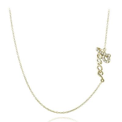 Gold Tone over Sterling Silver CZ Peace Chain Necklace