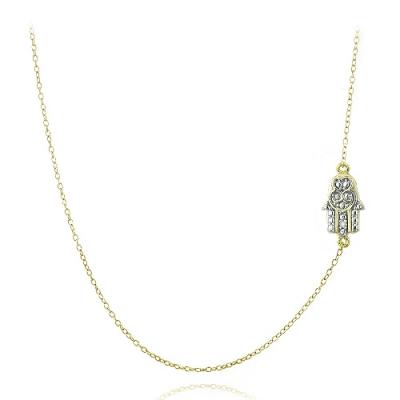 Gold Tone over Silver Diamond Accent Hamsa Chain Necklace