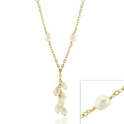 18K Gold over Sterling Silver Freshwater Cultured Pearls Dangling Y Cluster Necklace