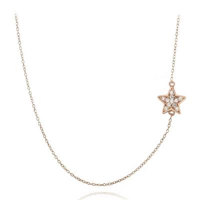 Rose Gold Tone over Sterling Silver CZ Star Chain Necklace