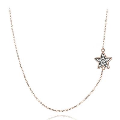 Rose Gold Tone over Silver Diamond Accent Star Chain Necklace