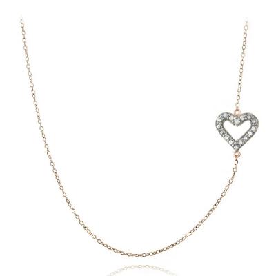 Rose Gold Tone over Silver Diamond Accent Heart Chain Necklace