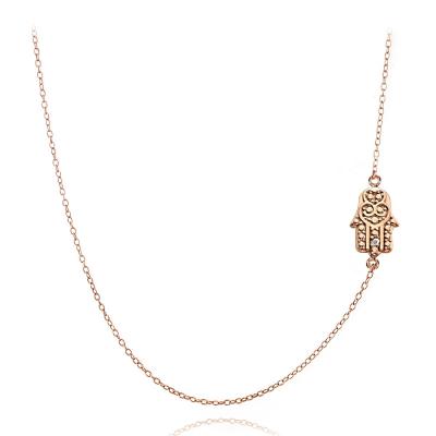 Rose Gold Tone over Silver Diamond Accent Hamsa Chain Necklace