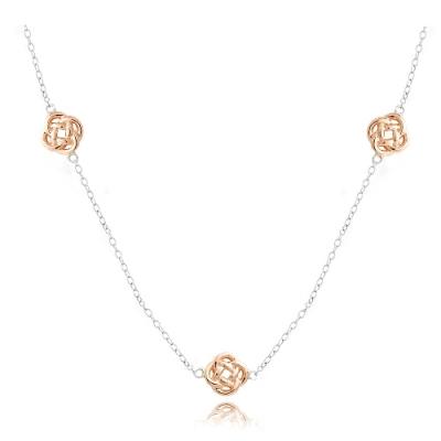 18K Rose Gold over Sterling Silver Love Knot Flower Chain Necklace