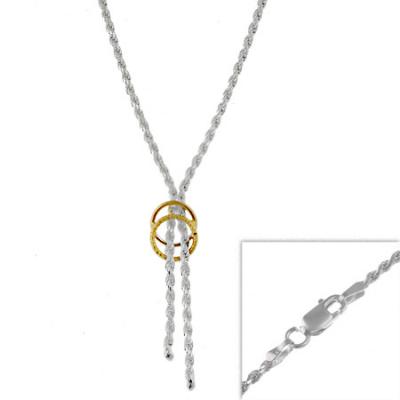 Sterling Silver Rope Chain Lariat Necklace w/ 18k Gold Overlay Accents 18'
