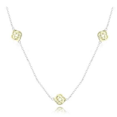 18K Gold over Sterling Silver Love Knot Flower Chain Necklace